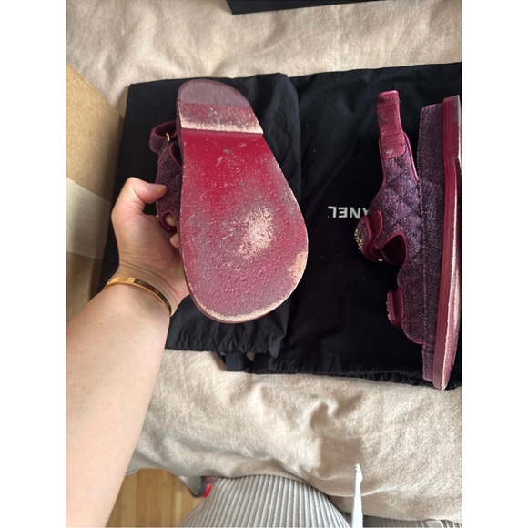 CHANEL Dad Burgundy Double-Strap Sandals - Picture 6 of 6